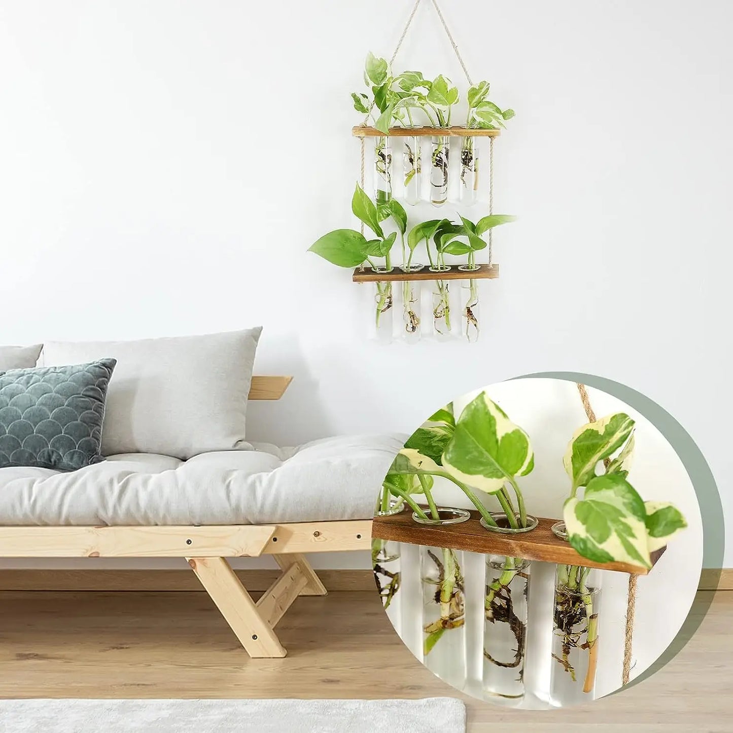 Glass Planter Vase with Wooden Stand
