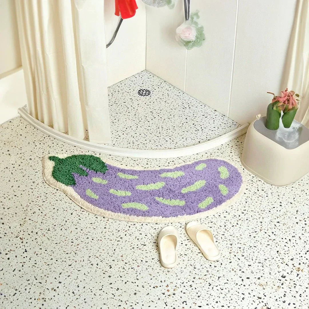 Non-Slip Bath Mat – Fun Fruit Design Banana & Aubergine