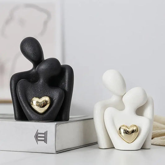 Modern Ceramic Couple Hugging Figurine – Romantic Home Decor Accent